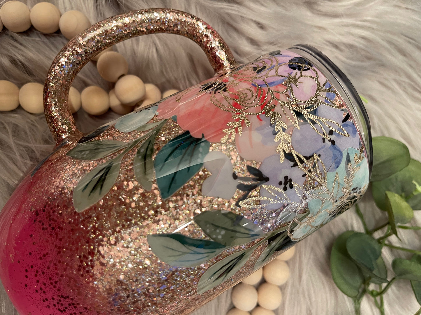 16oz Pink/ Rose Gold Flower Mug