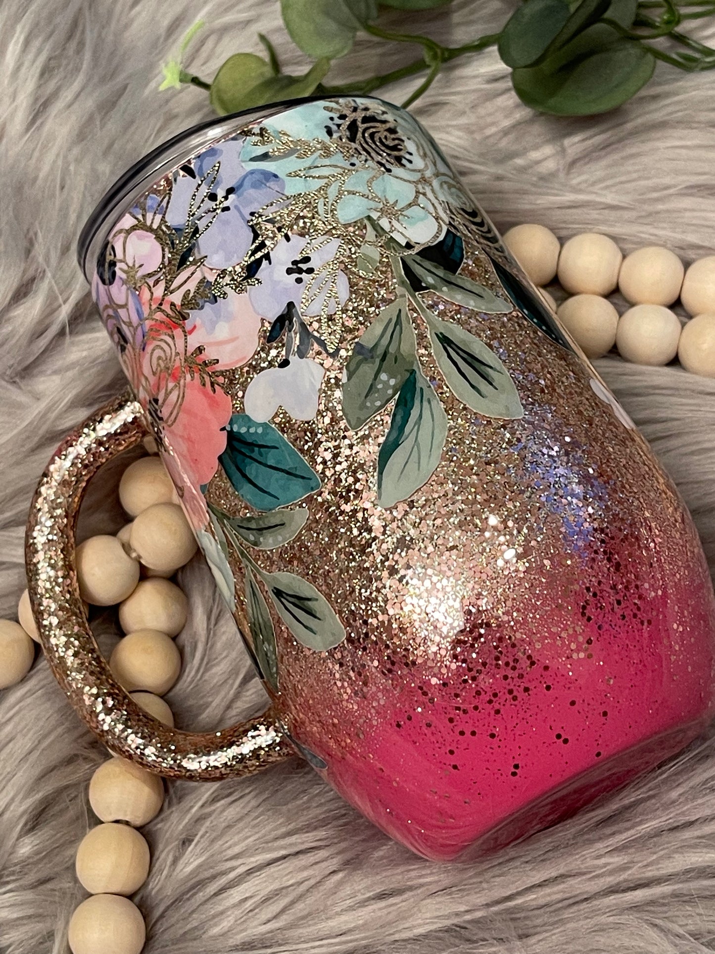 16oz Pink/ Rose Gold Flower Mug