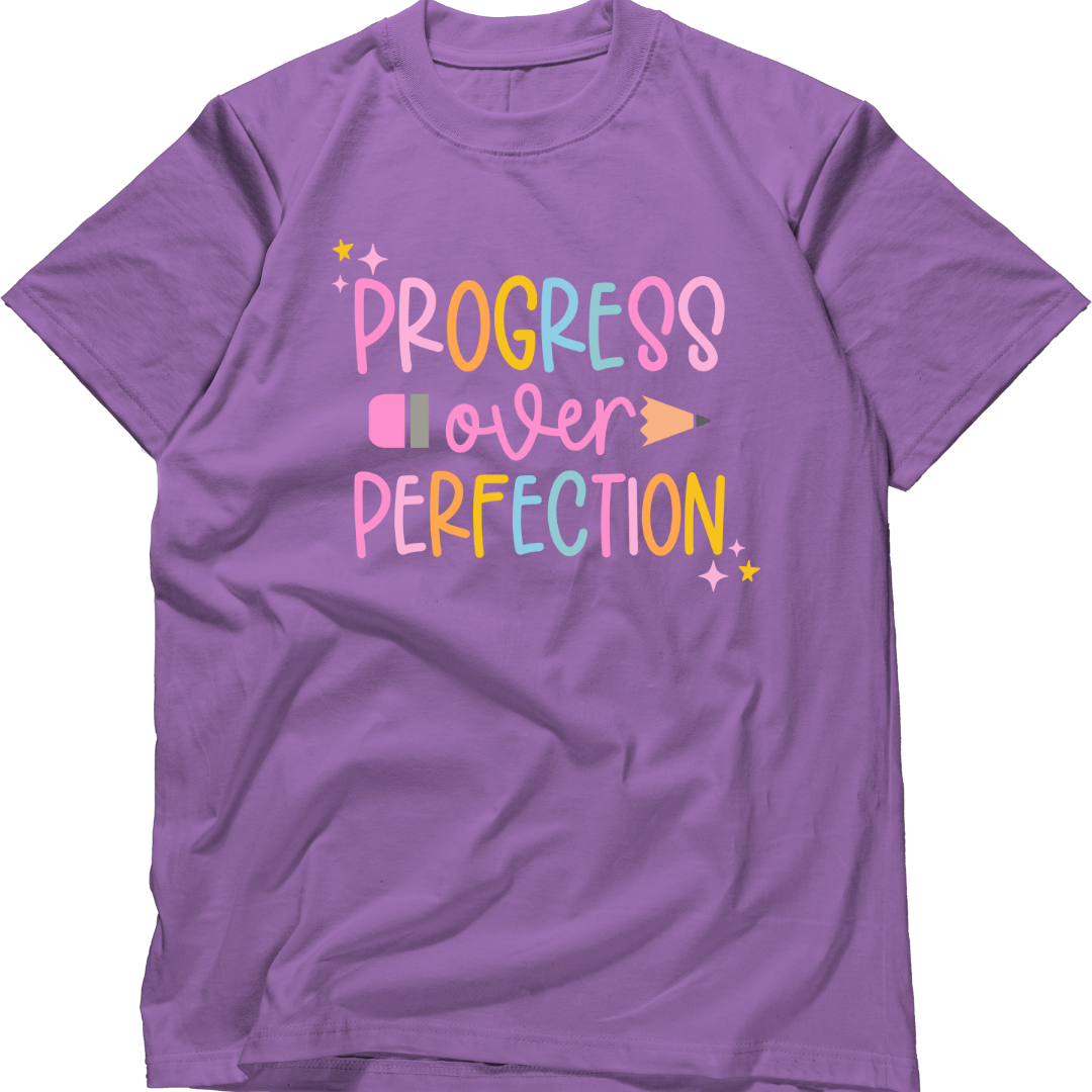 Progress over Perfection T-shirt ( colored letters )