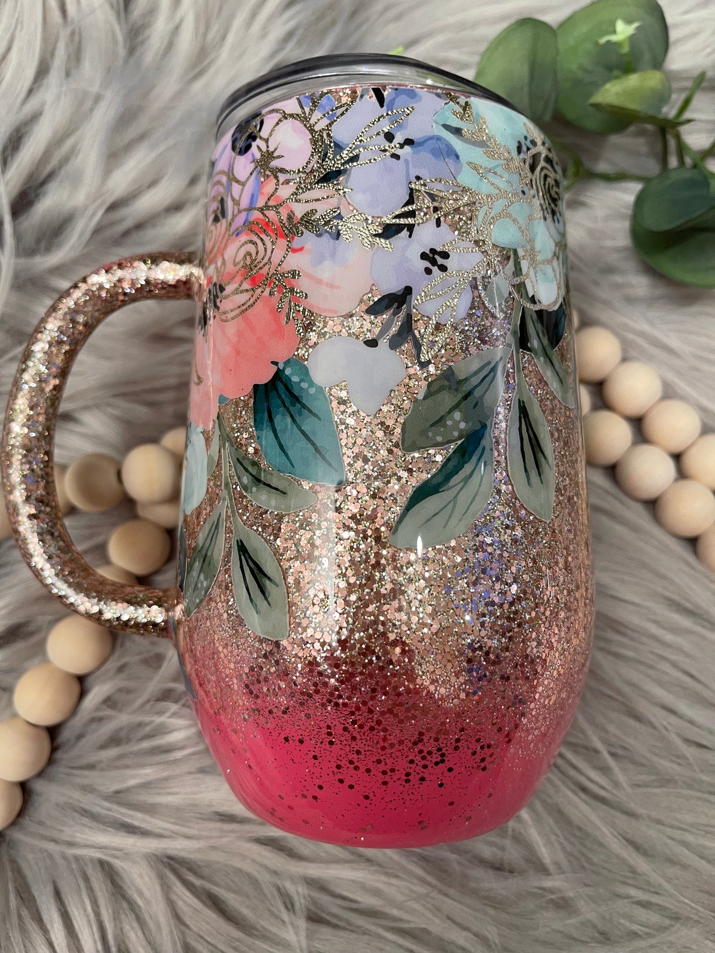 16oz Pink/ Rose Gold Flower Mug